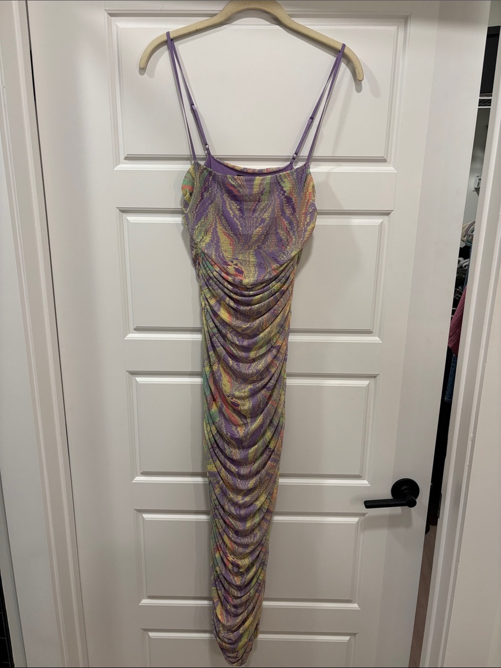 Pastel Paisley Print Ruched Midi Dress